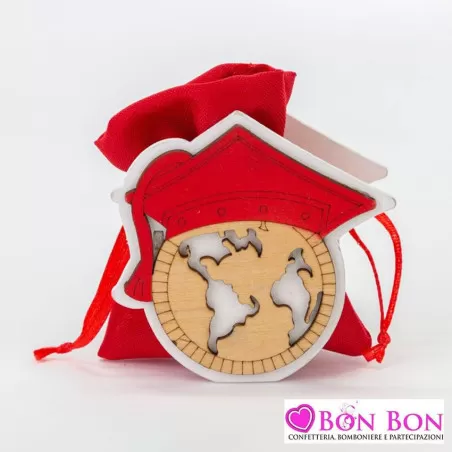 Porta confetti laurea scatolina in legno mappamondo Laurea Le stelle - 1