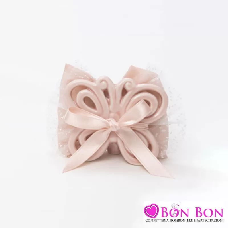 Bomboniera matrimonio farfalla rosa con sacchetto AD - 1