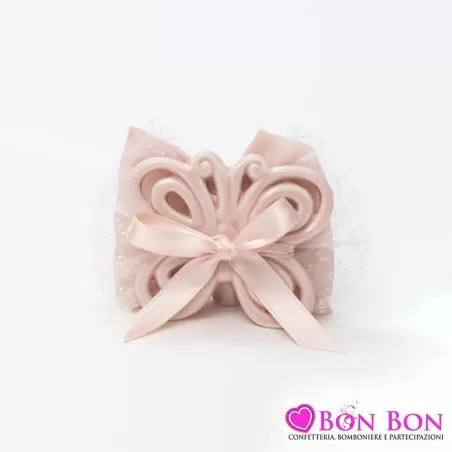 Bomboniera matrimonio farfalla rosa con sacchetto AD - 1