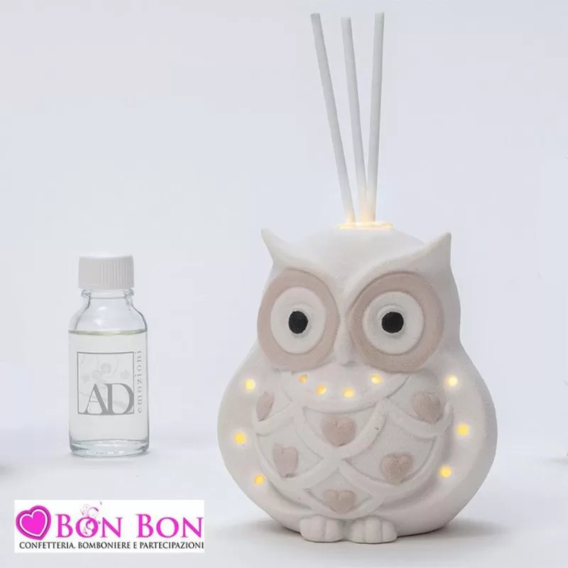 Bomboniera matrimonio profumatore gufo con led AD - 1
