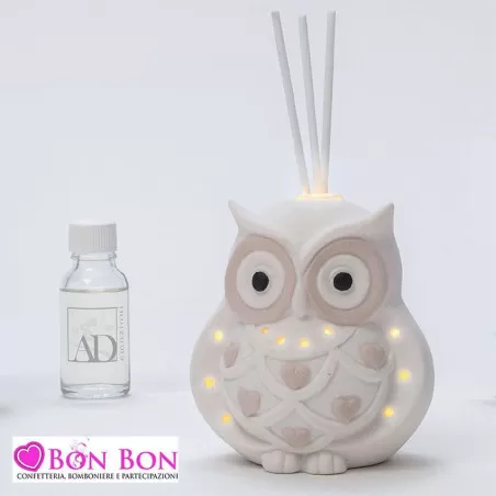 Bomboniera matrimonio profumatore gufo con led AD - 1