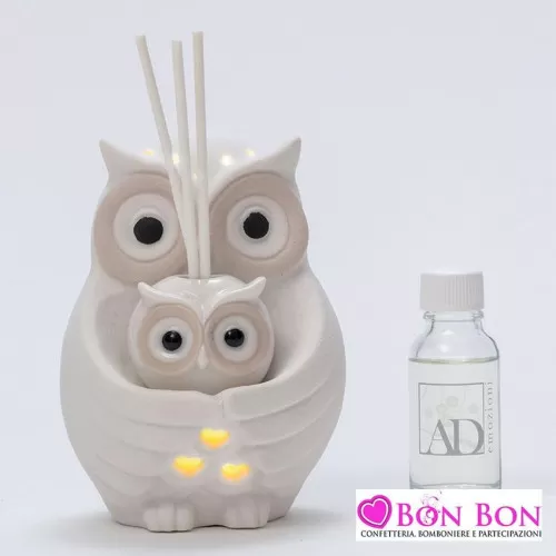 Bomboniera matrimonio profumatore gufo e gufetto con led AD - 1