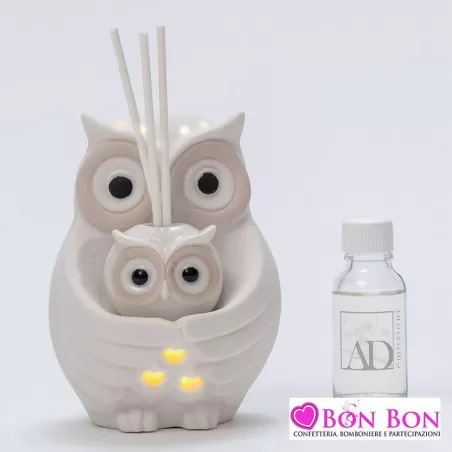 Bomboniera matrimonio profumatore gufo e gufetto con led AD - 1