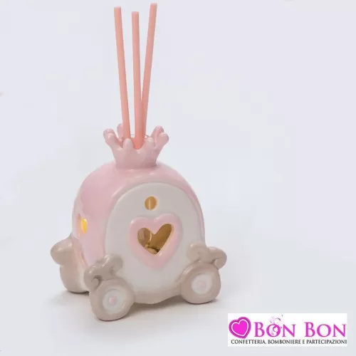 Bomboniera nascita e battesimo profumatore carrozza led rosa AD - 1