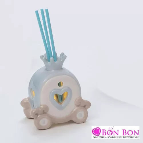 Bomboniera nascita e battesimo profumatore carrozza led celeste AD - 1