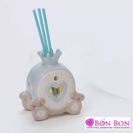 Bomboniera nascita e battesimo profumatore carrozza led celeste AD - 1