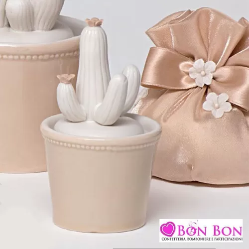 Bomboniera matrimonio piantina cactus piccolo in porcellana AD - 1