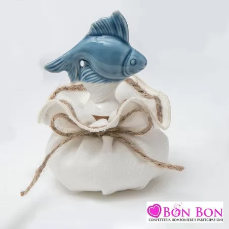 Sacchetto matrimonio con tappo tema mare bianco e blu AD - 1