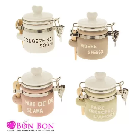 Bomboniera matrimonio barattolo ermetico in porcellana ETM - 1