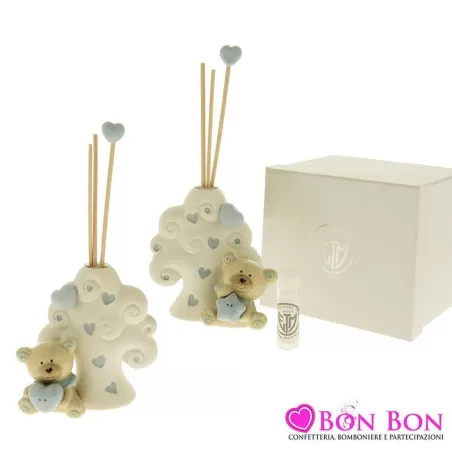 Bomboniera nascita e battesimo profumatore albero della vita con orsetto cielo ETM - 1