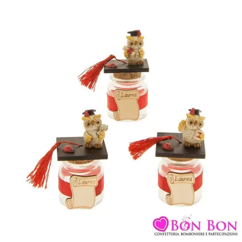 Porta confetti laurea barattolo con gufetto nel tappo ETM - 1