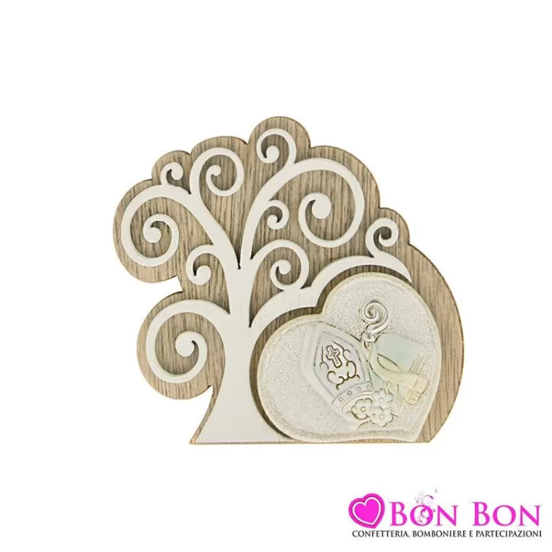 Bomboniera prima comunione icona in resina e legno con immagine simbolo cresima ETM - 1