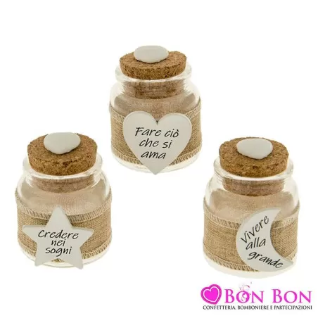 Astuccio e portaconfetti matrimonio barattolo in vetro con tappo in sughero - 1