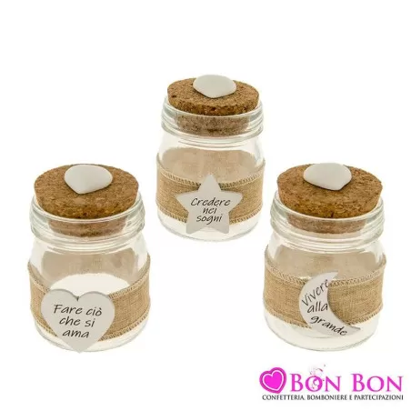 Astuccio e portaconfetti matrimonio barattolo in vetro con tappo in sughero h.10 - 1