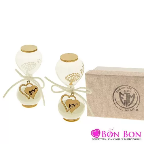 Bomboniera matrimonio clessidra in vetro e legno ETM - 1