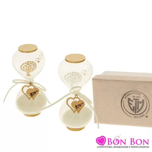 Bomboniera matrimonio clessidra in vetro e legno h.12,5 ETM - 1
