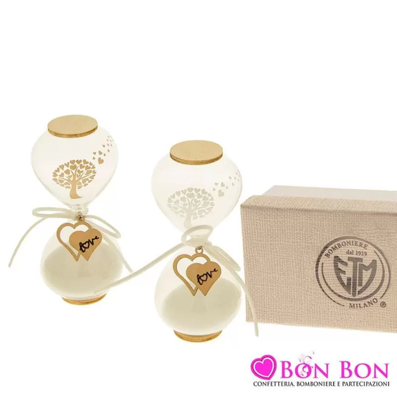 Bomboniera matrimonio clessidra in vetro e legno h.12,5 ETM - 1