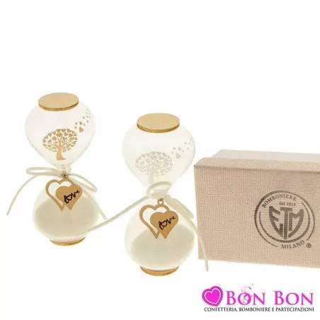 Bomboniera matrimonio clessidra in vetro e legno h.12,5 ETM - 1