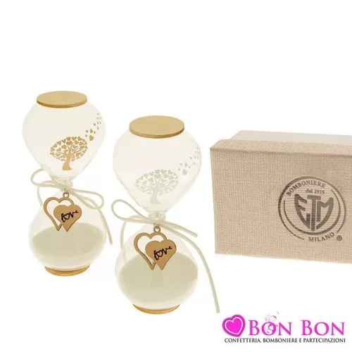 Bomboniera matrimonio clessidra in vetro e legno h.16 ETM - 1