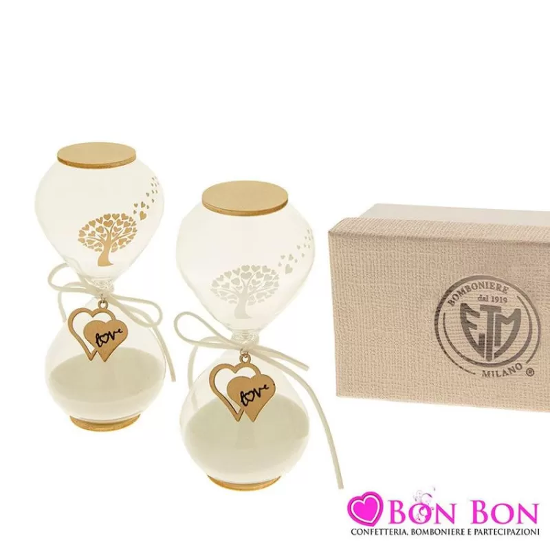 Bomboniera matrimonio clessidra in vetro e legno h.16 ETM - 1
