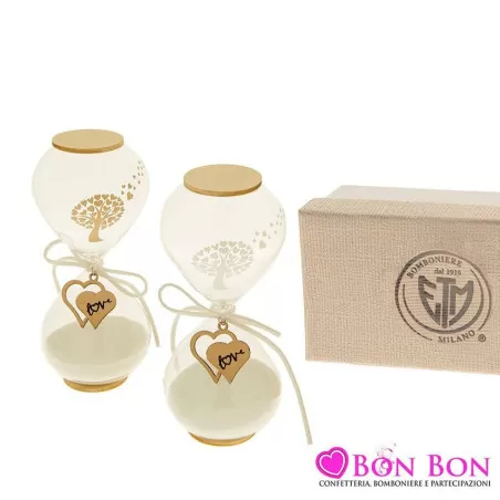 Bomboniera matrimonio clessidra in vetro e legno h.16 ETM - 1