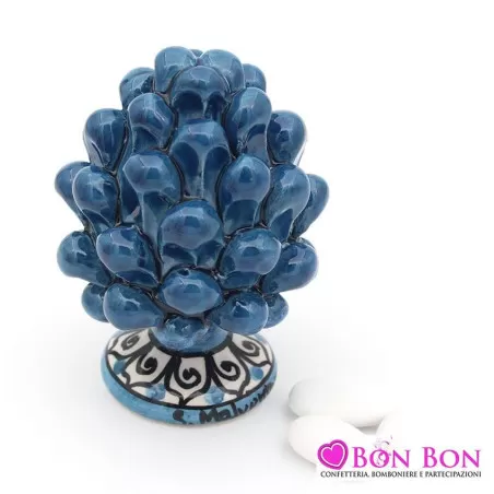 Bomboniera matrimonio siciliano pigna blu caltagirone piede decorato - 1