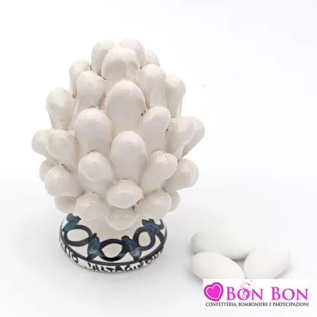 Bomboniera matrimonio siciliano pigna bianca caltagirone piede decorato - 1