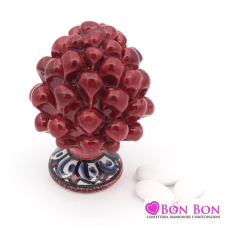 Bomboniera matrimonio siciliano pigna bordeaux caltagirone piede decorato - 1