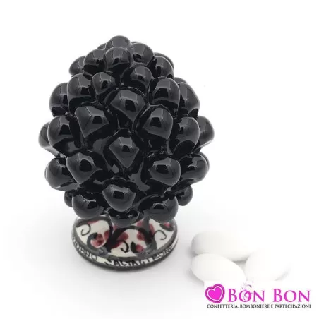 Bomboniera matrimonio siciliano pigna nera caltagirone piede decorato - 1