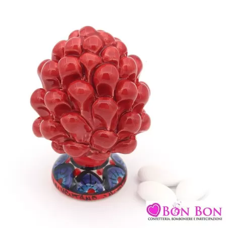 Bomboniera matrimonio siciliano pigna rossa caltagirone piede decorato - 1