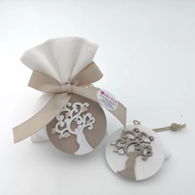 Sacchetto matrimonio ottomano con applicazione pendente coppia albero della vita in legno disponibili solo 144 pezzi - 1