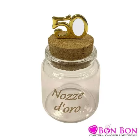 Astuccio e portaconfetti matrimonio barattolo in vetro con scritta nozze d´oro - 1