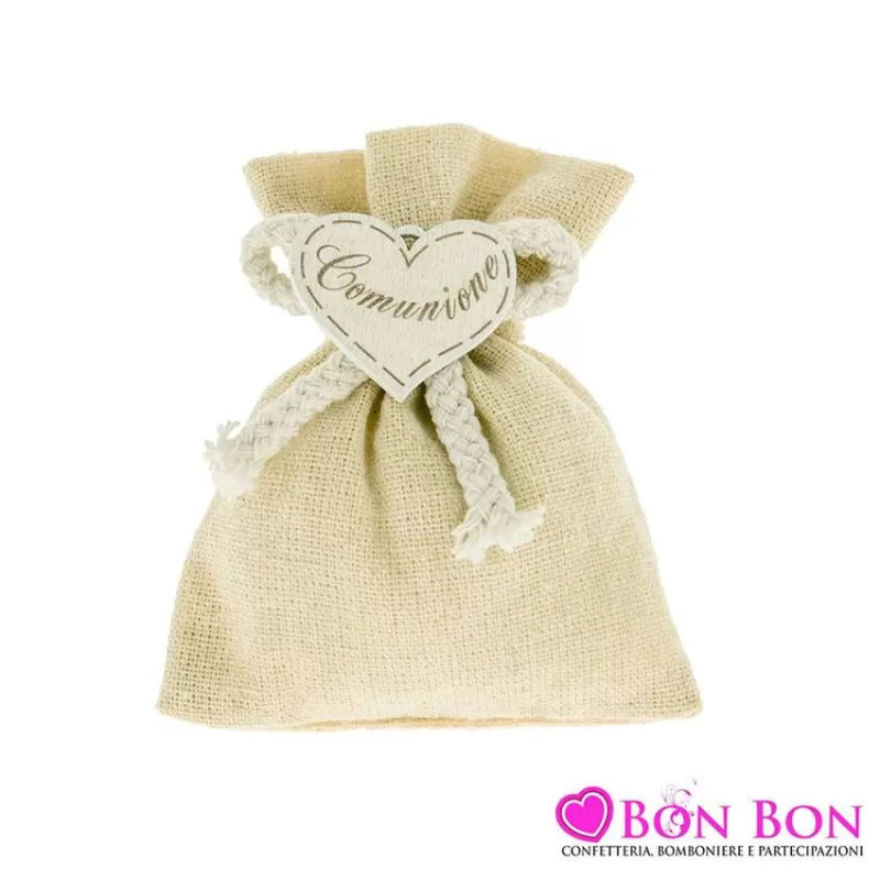 Sacchetto prima comunione beige con applicazione cuore con scritta comunione ETM - 1