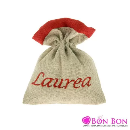 Sacchetto laurea beige con bordino rosso e scritta laurea ETM - 1