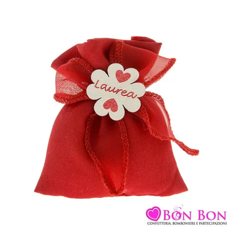 Sacchetto laurea rosso con applicazione con scritta laurea ETM - 1