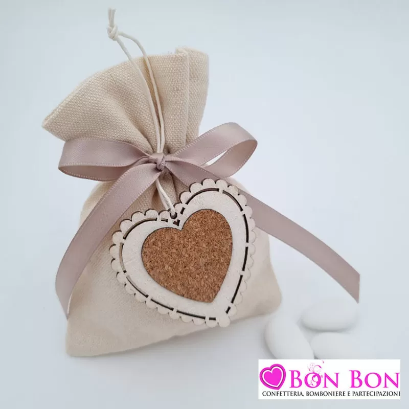 Sacchetto matrimonio in offerta con cuore legno - 1