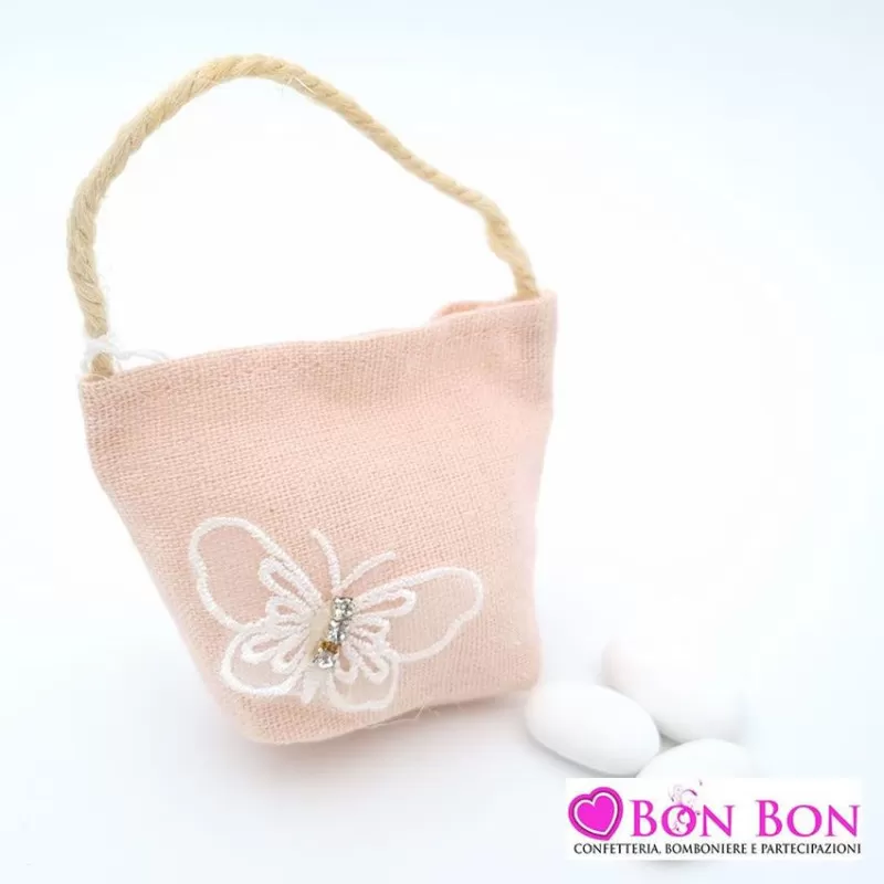 Sacchetto prima comunione borsetta rosa con farfalla bianca e strass Royal Gifts - 1