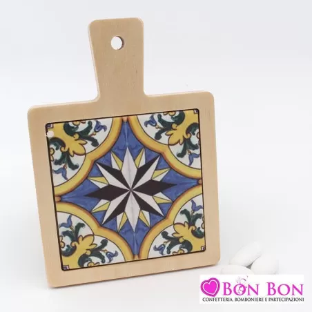 Bomboniera matrimonio siciliano tagliere con mattonella maiolica - 1