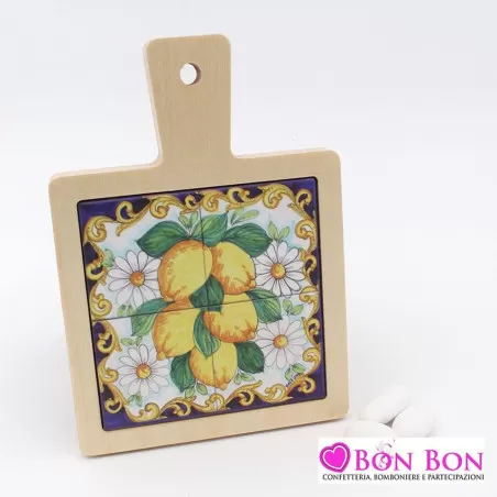 Bomboniera matrimonio siciliano tagliere con mattonella limoni - 1
