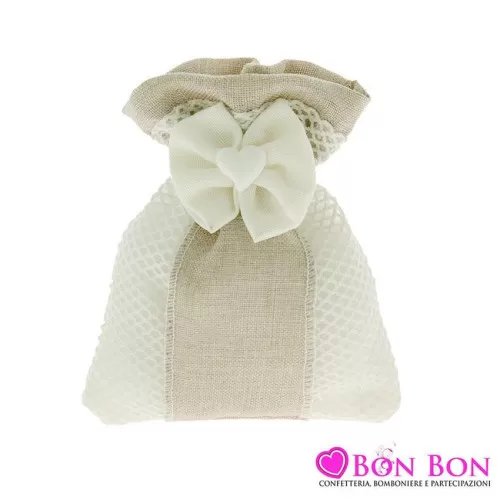Sacchetto matrimonio panna e tortora con fiocchetto ETM - 1