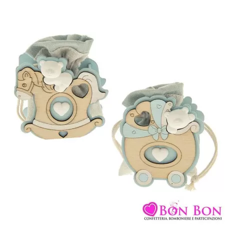 Scatolina legno con orsetto con sacchetto celeste ETM - 1