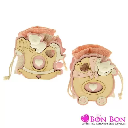 Scatolina legno con orsetto con sacchetto rosa ETM - 1