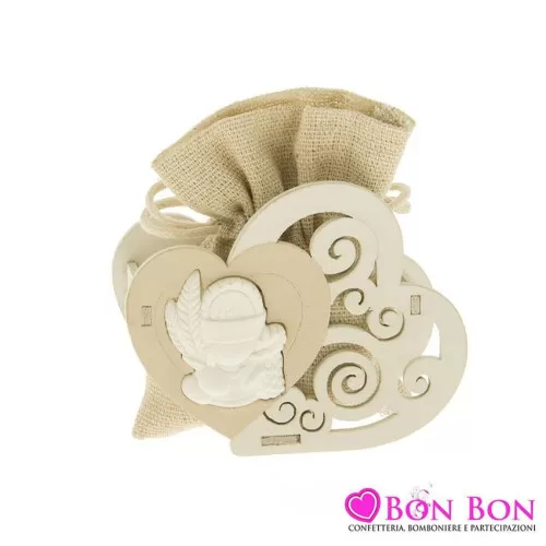 Scatolina cuori legno prima comunione con sacchetto ETM - 1