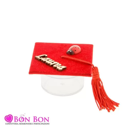 Porta confetti laurea tocco trasparente con tappo rosso ETM - 1