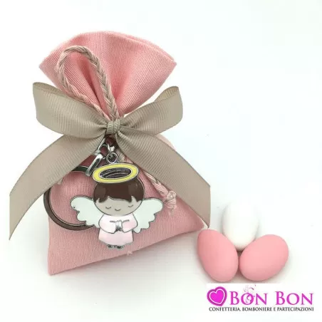 Sacchetto nascita e battesimo rosa con portachiavi angelo Greenford - 1