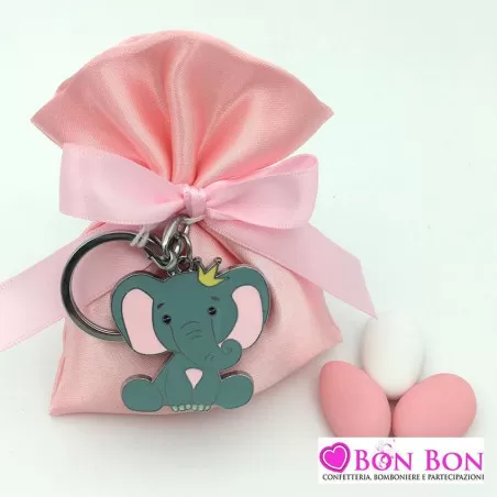 Sacchetto nascita e battesimo rosa con portachiavi elefante Greenford - 1