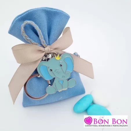 Sacchetto nascita e battesimo celeste con portachiavi elefante Greenford - 1