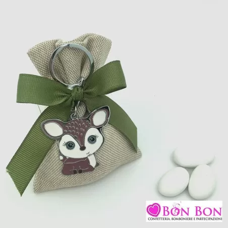 Sacchetto prima comunione tela mare con portachiavi cerbiatto Greenford - 1