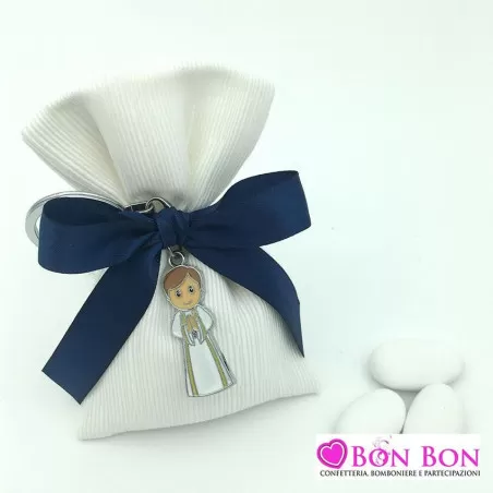 Sacchetto prima comunione ottomano panna con portachiavi bimbo che prega Greenford - 1