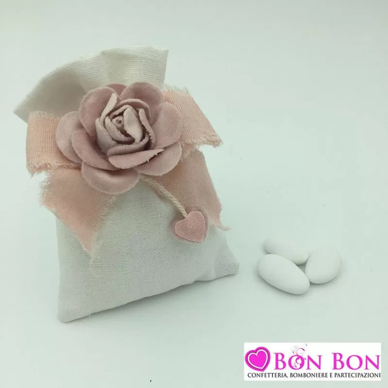 Sacchetto nascita e battesimo con fiocco e rosa Cupido - 1